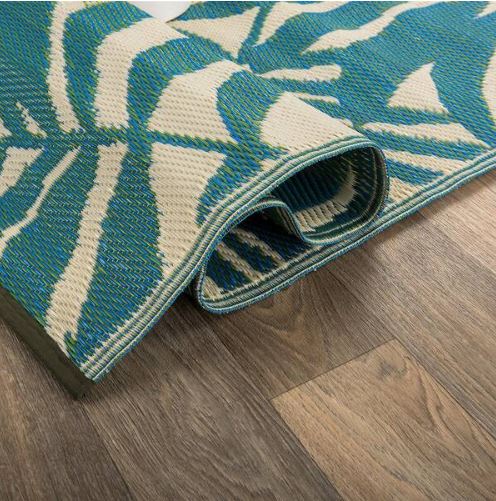 Modern Floral Reversible Plastic Green 6 ft. x 9 ft. Outdoor Area Rug