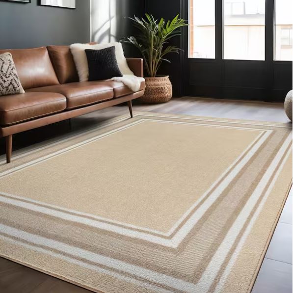 3 X 3 Beige Carmel Bordered Non Slip Doormat Indoor Area Rug