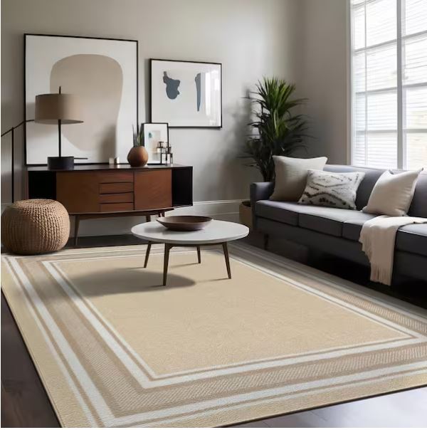 3 X 3 Beige Carmel Bordered Non Slip Doormat Indoor Area Rug