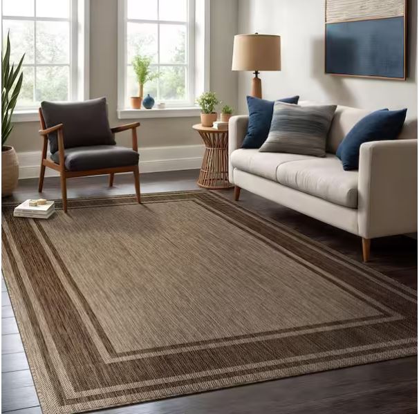 Essence Jute 5 x 7 ft. Bordered Easy to Clean Indoor Outdoor Area Rug