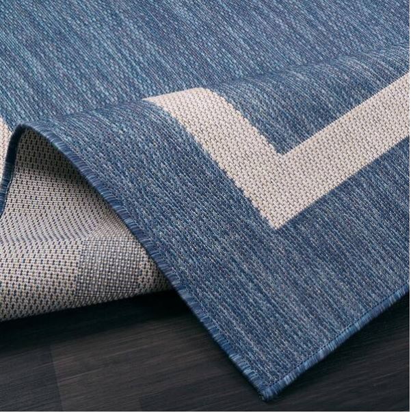 Waikiki Blue/White 8 ft. x 10 ft. Bordered Indoor/Outdoor Area Rug
