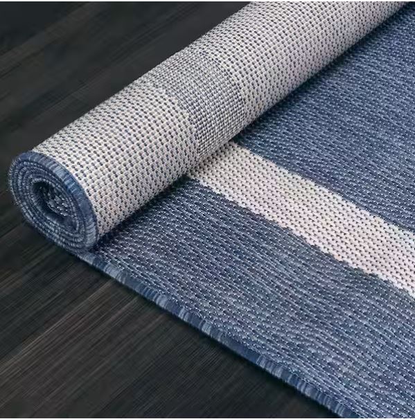 Waikiki Blue/White 8 ft. x 10 ft. Bordered Indoor/Outdoor Area Rug