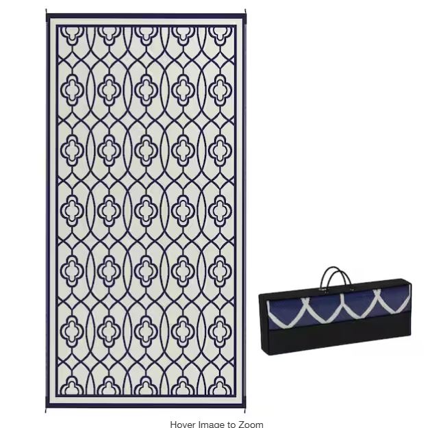 Blue and White Lantern 9 ft. x 18 ft. Waterproof Plastic Straw Floor Mat Large Reversible Outdoor Rug Area Rug