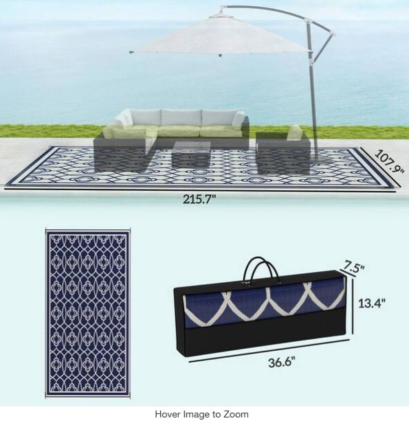 Blue and White Lantern 9 ft. x 18 ft. Waterproof Plastic Straw Floor Mat Large Reversible Outdoor Rug Area Rug