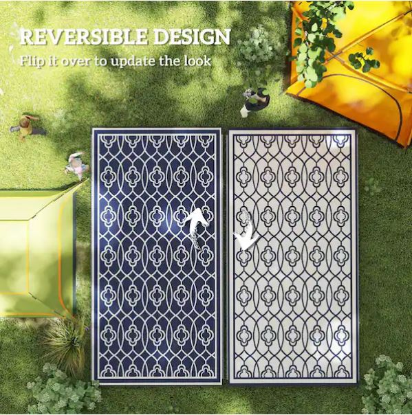 Blue and White Lantern 9 ft. x 18 ft. Waterproof Plastic Straw Floor Mat Large Reversible Outdoor Rug Area Rug