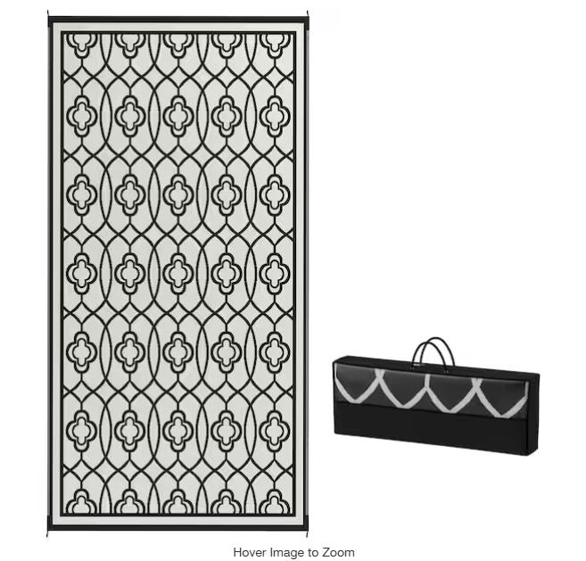 Black and White Lantern 9 ft. x 18 ft. Waterproof Plastic Straw Floor Mat Large Reversible Outdoor Rug Area Rug
