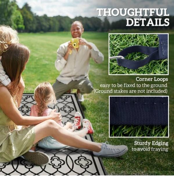 Black and White Lantern 9 ft. x 18 ft. Waterproof Plastic Straw Floor Mat Large Reversible Outdoor Rug Area Rug