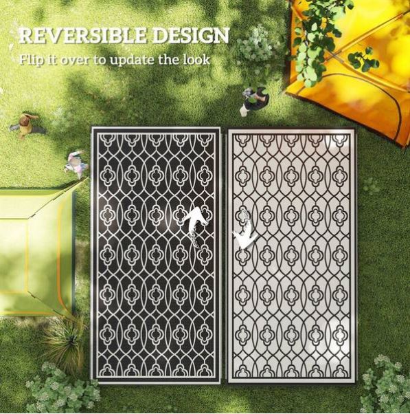 Black and White Lantern 9 ft. x 18 ft. Waterproof Plastic Straw Floor Mat Large Reversible Outdoor Rug Area Rug