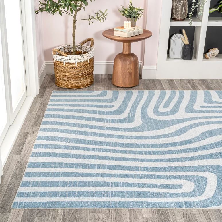 JONATHAN Y Maze Abstract Two-Tone Low-Pile Machine-Washable Blue/Cream 8 ft. x 10 ft. Area Rug, Easy-Clean, Soft, Durable Construction