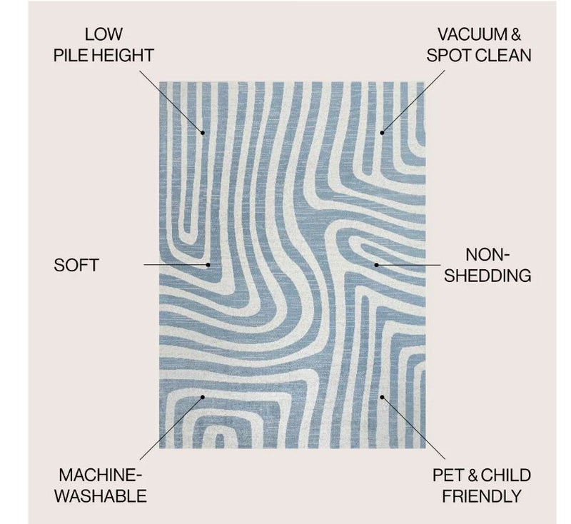 JONATHAN Y Maze Abstract Two-Tone Low-Pile Machine-Washable Blue/Cream 8 ft. x 10 ft. Area Rug, Easy-Clean, Soft, Durable Construction