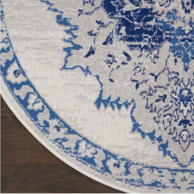 Whimsical Ivory Blue 8 ft. x 8 ft. Center Medallion Traditional Round Rug