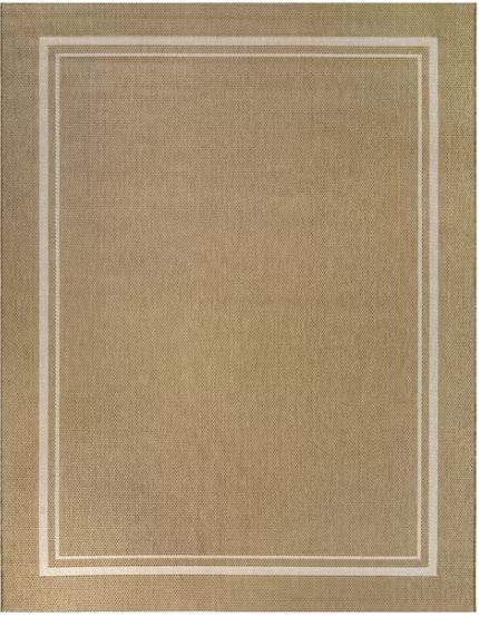 Beige White 5 ft. x 7 ft. Border Indoor/Outdoor Area Rug