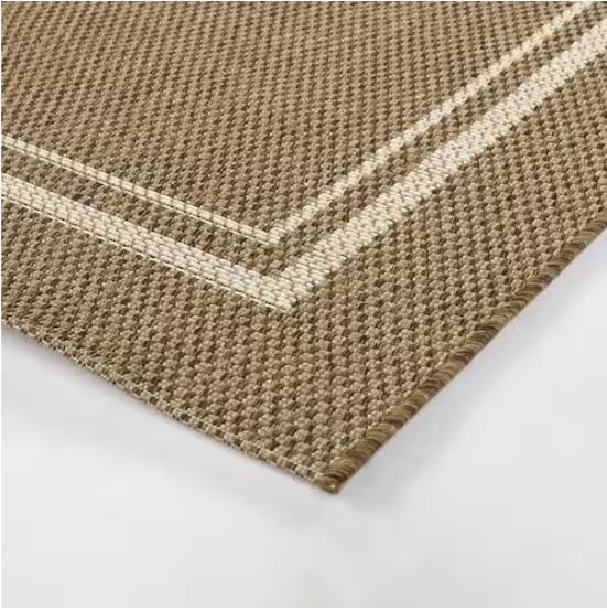 Beige White 5 ft. x 7 ft. Border Indoor/Outdoor Area Rug