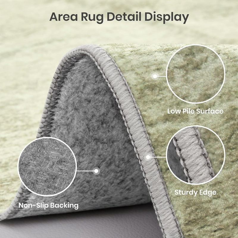 8x10 Area Rugs for Living Room, Large Washable Rug Non Slip Green