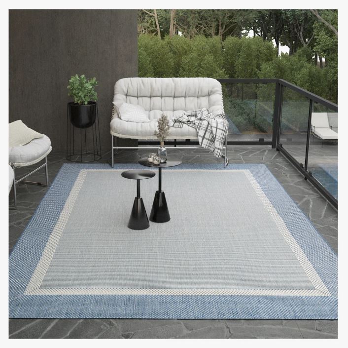 8'6" x 13' Fierce Banda Beige-Blue Indoor/Outdoor Area Rug