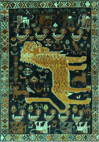 2x5  Runner Turquoise Machine Washable Animal Traditional Rug