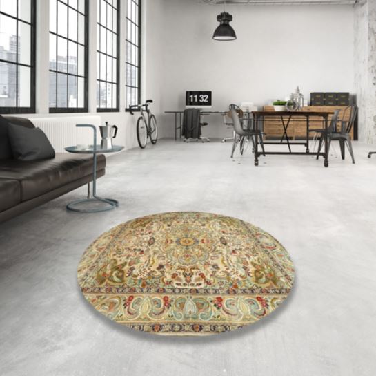 Round 8ft Light Brown Traditional Persian Area Rug