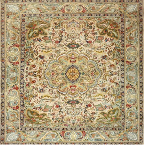 Square 7ft Light Brown Traditional Persian Area Rug