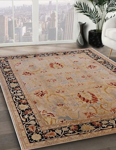 7x9 Sienna Brown Mid-Century Modern Oriental Area Rug
