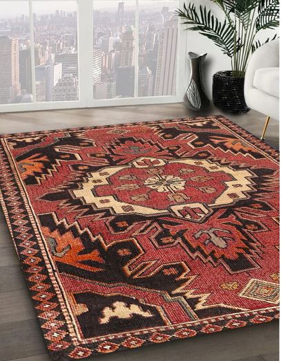 Square 5ft Rust Pink Traditional Medallion Rug