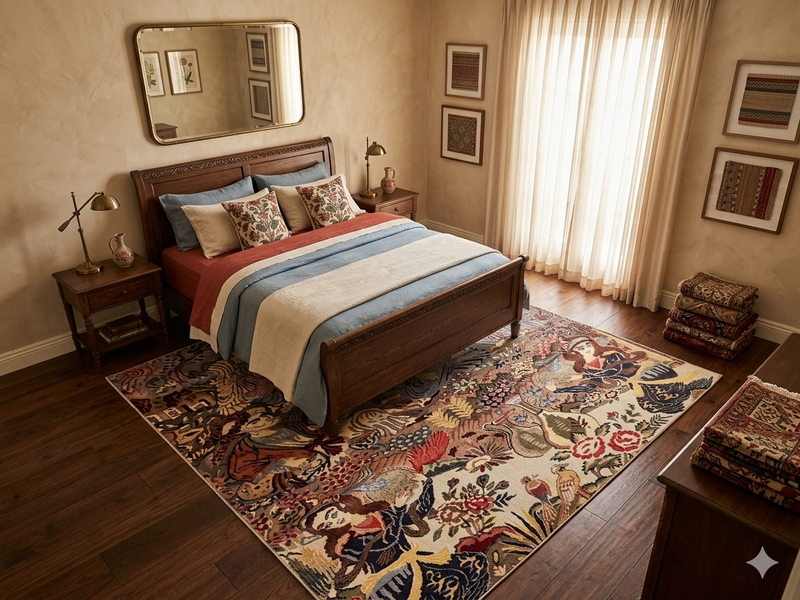 8' x 10' Rectangular Ivory Multicolor Pictorial Traditional Area Rug