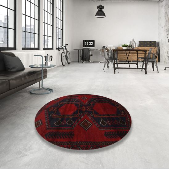 Round 5ft Midnight Gray Machine Washable Traditional Rug