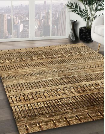 7x9 Brown Sand Brown Abstract Modern Rug