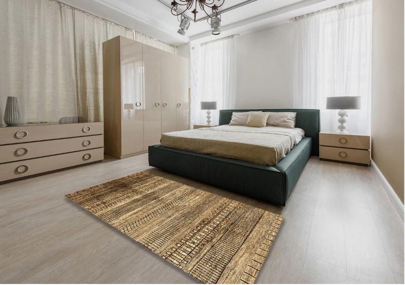 7x9 Brown Sand Brown Abstract Modern Rug