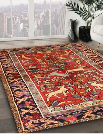 5x8 Red Traditional Animal Rug