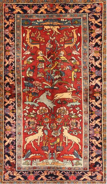 5x8 Red Traditional Animal Rug