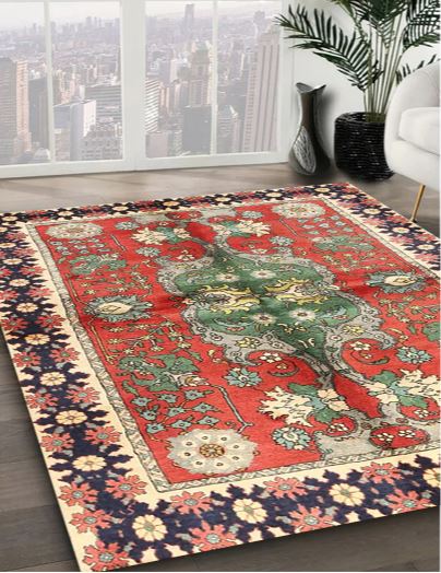 Square 6ft Fire Brick Red Machine Washable Traditional Rug