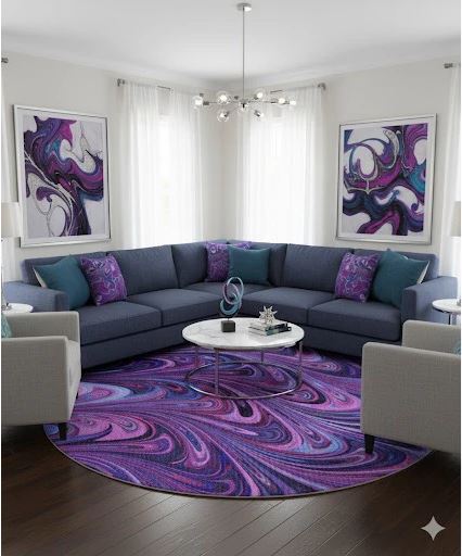 6' Round Purple Blue Marble Abstract Modern Area Rug