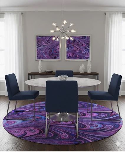 6' Round Purple Blue Marble Abstract Modern Area Rug