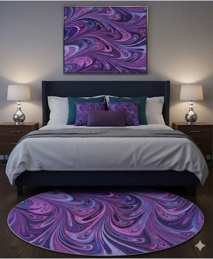 6' Round Purple Blue Marble Abstract Modern Area Rug