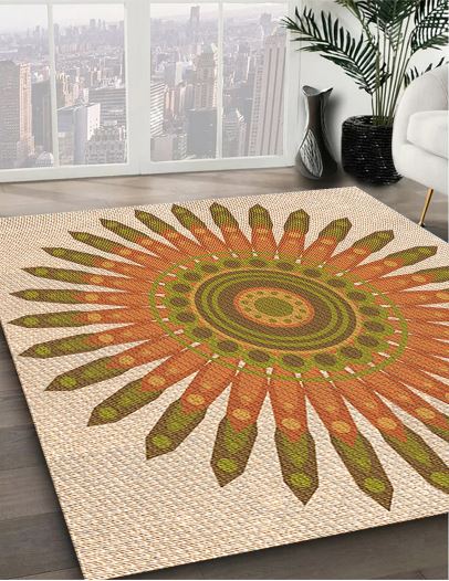 5x7 Brown Gold Patterned Rug