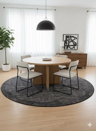 8ft Round Black Abstract Modern Area Rug
