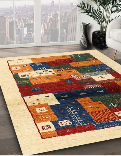 6x9 Brown Red Machine Washable Contemporary Rug