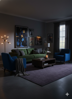 5' x 7' rectangular muted purple solid textured contemporary area rug styled in a minimalist living room setting.