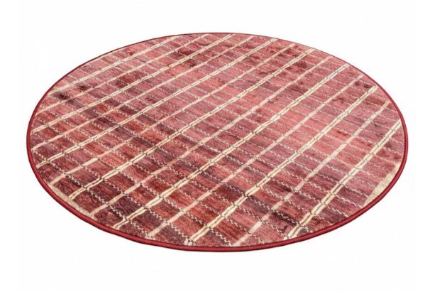 4' Round Red Ivory Grid Geometric Modern Area Rug