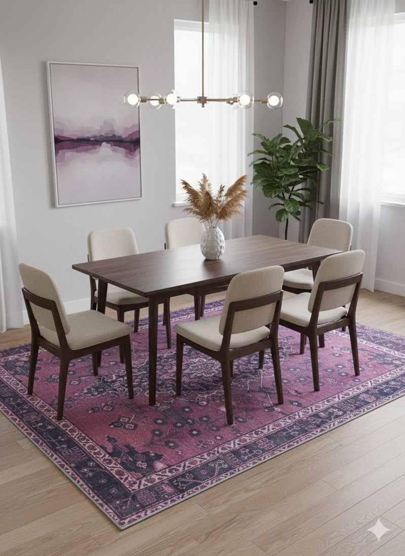 6' x 9' Vintage Plum / Purple Muted Lavender Medallion Rectangular Area Rug