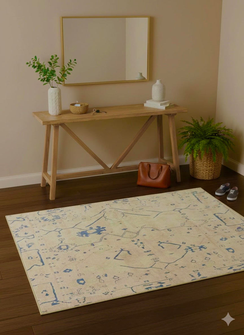 5' x 5' Square Blue & Ivory Cream Abstract Modern Area Rug