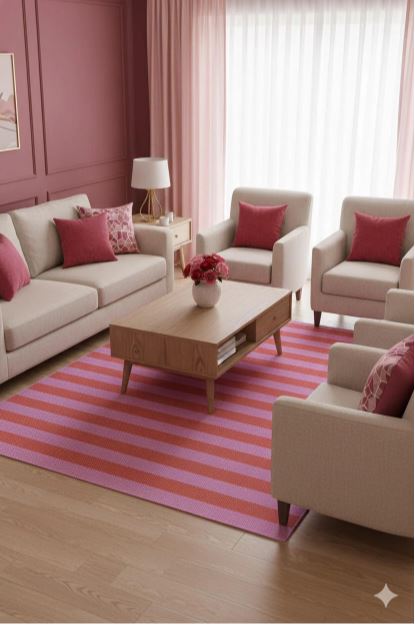 5' x 8' Rectangular Pink Red Striped Modern Washable Area Rug