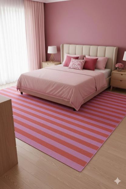 5' x 8' Rectangular Pink Red Striped Modern Washable Area Rug