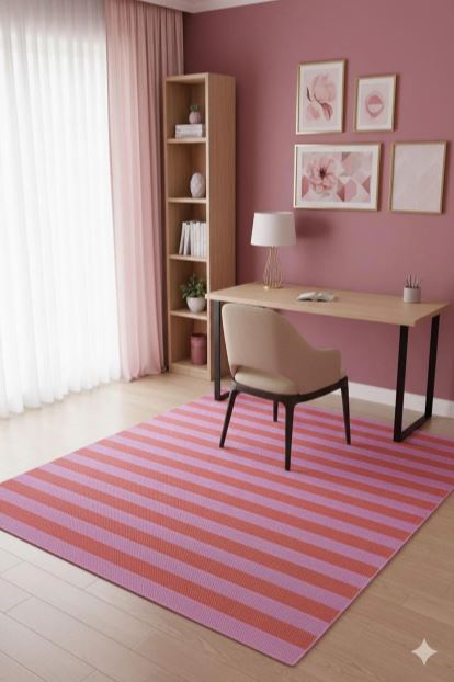 5' x 8' Rectangular Pink Red Striped Modern Washable Area Rug