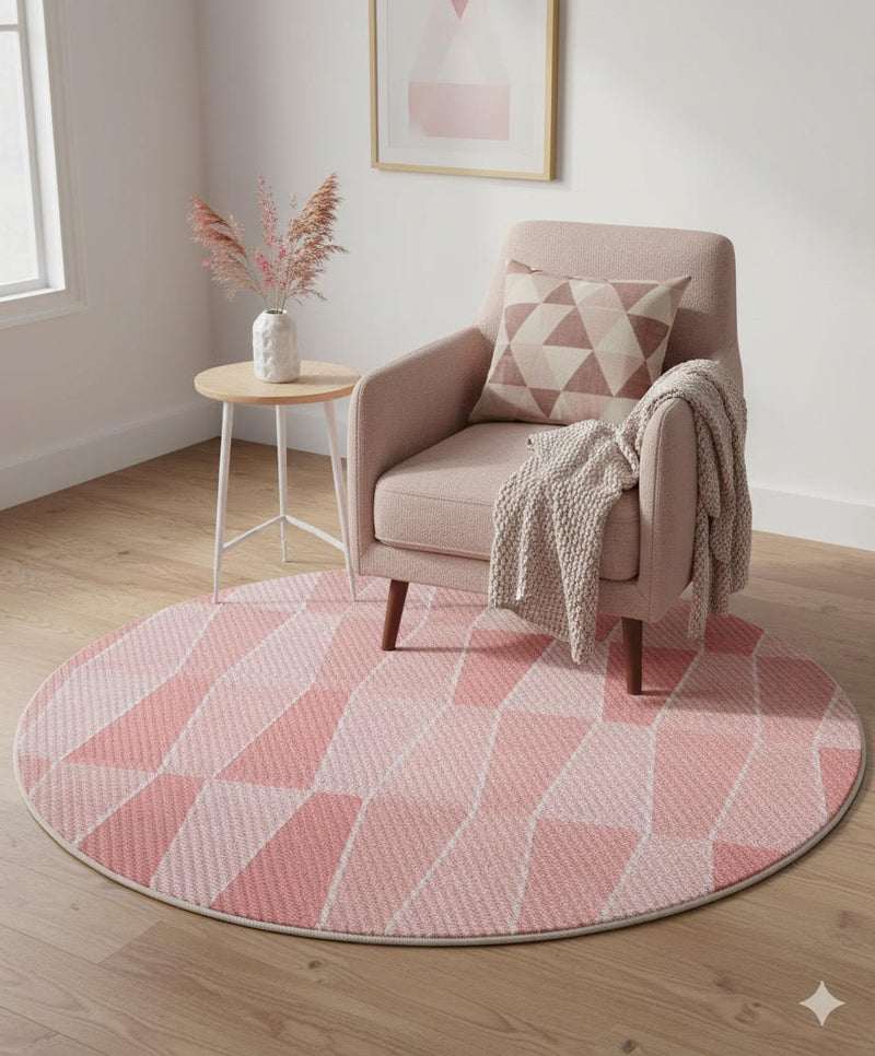 5' Round Blush Ivory Pale Peach Geometric Area Rug