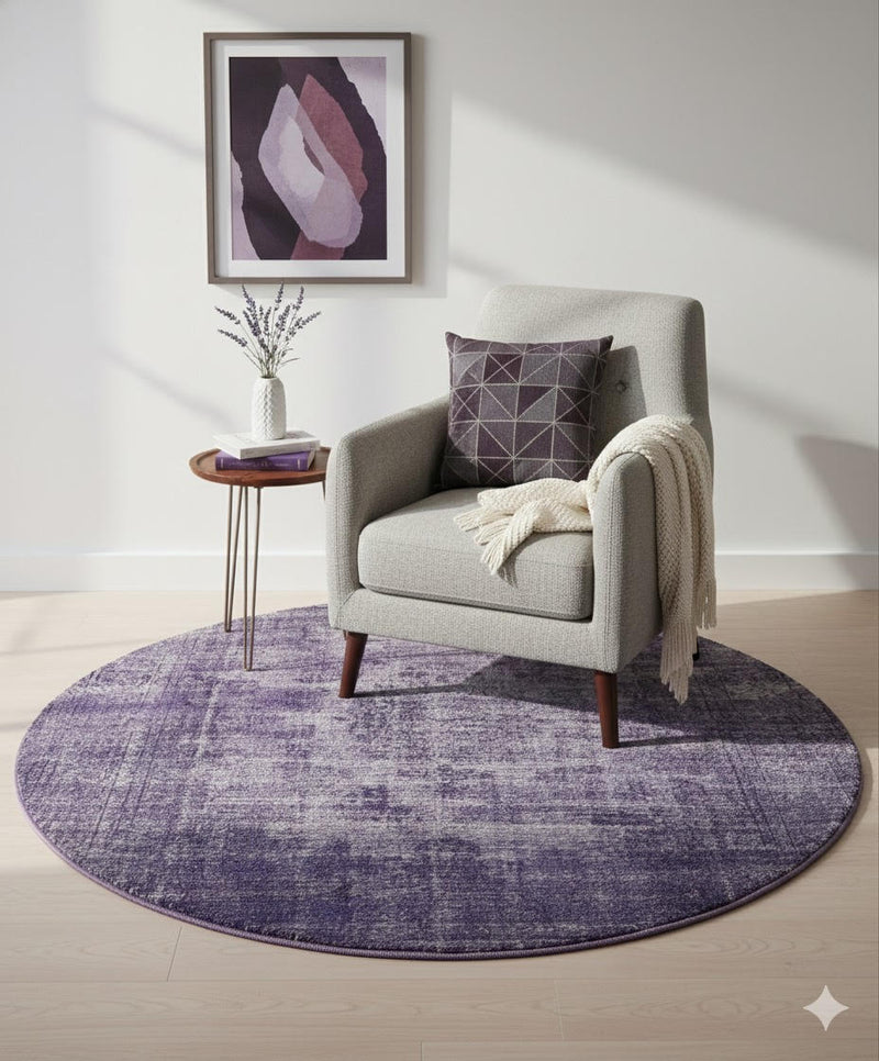 5' Round Purple Plum Soft Gray Heathered  Area Rug