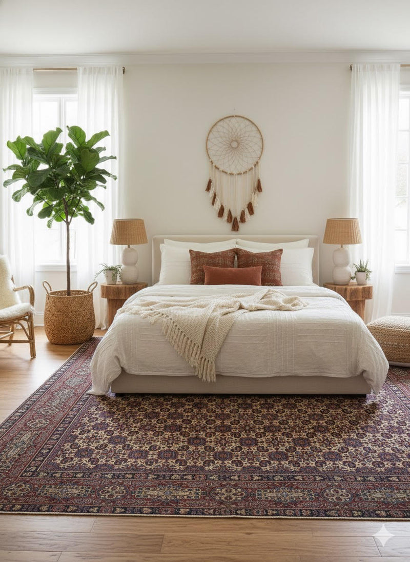 5' x 8' Deep Burgundy Warm Ivory Traditional Medallion Area Rug