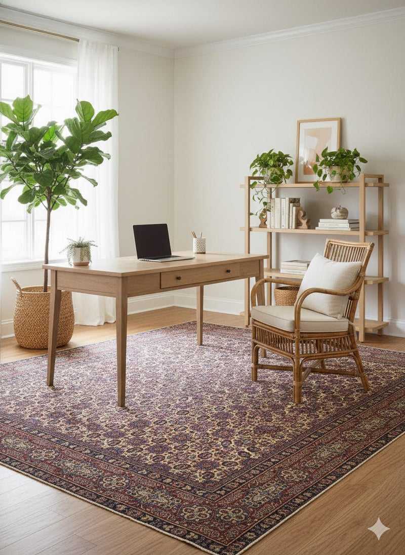 5' x 8' Deep Burgundy Warm Ivory Traditional Medallion Area Rug