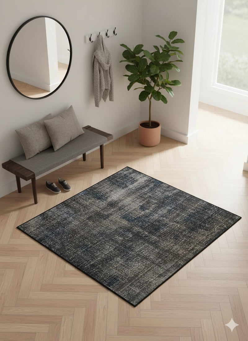 3' x 3' Square Charcoal Soft Black Muted Slate Heathered Area Rug
