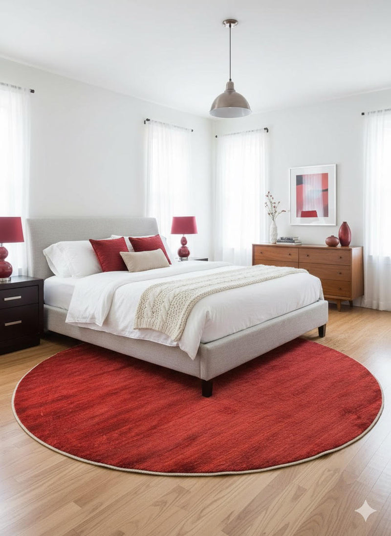 7' Round Dark Red Rust Solid Modern Area Rug